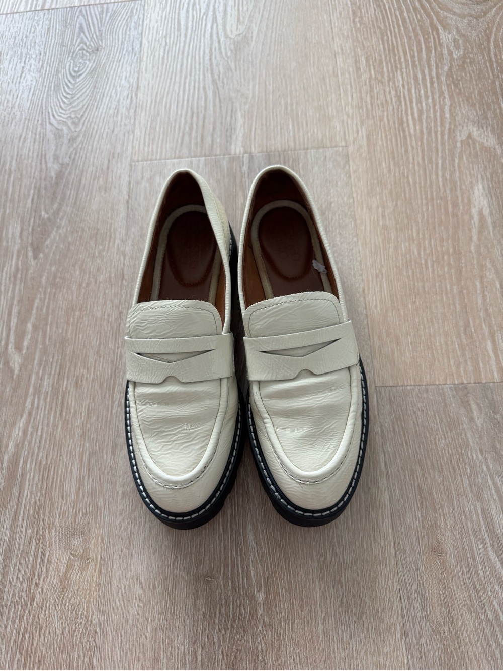 Franco Sarto Light Cream Man made Leather Penny Loafers. Size 7.